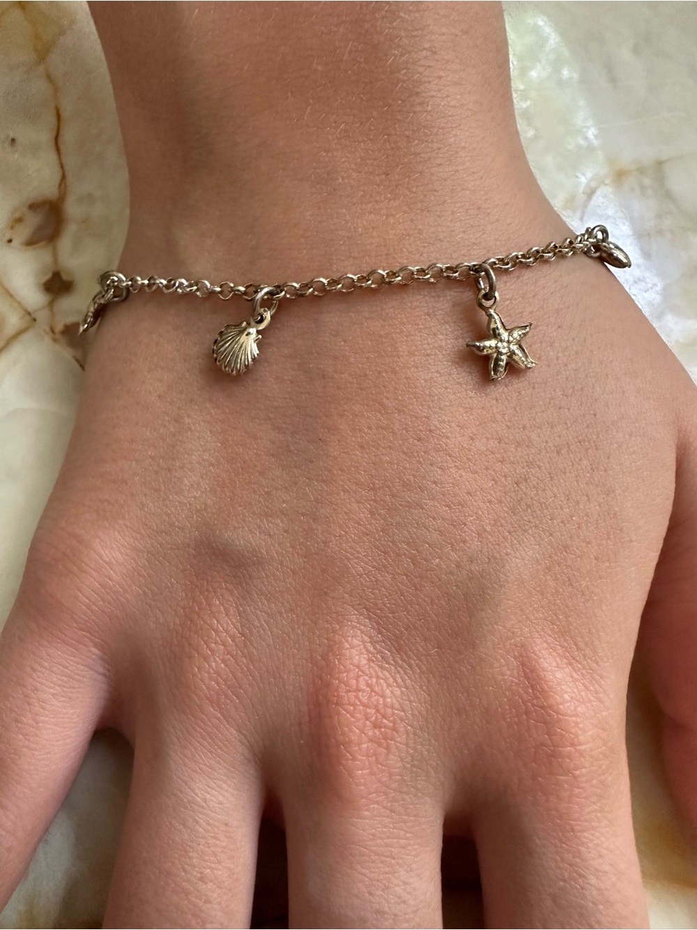 Seashell & Starfish Charm Bracelet - Gold Tone